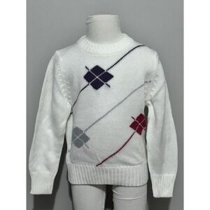 Vintage IZOD Boys 4T White Argyle Sweater‎ Acrylic Knit Made in Hong Kong